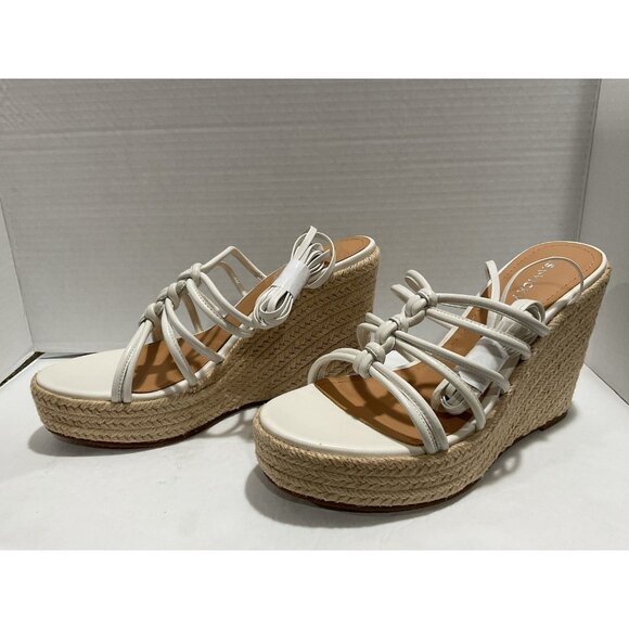Lisa Vicky Gaze-V White Sheep Napa Wedge Sandal Rattan Size 8M Nordstrom NWT - Picture 1 of 6